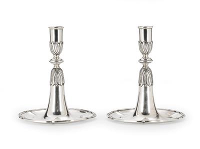 A Pair of Candleholders, - Silver and Russian Silver