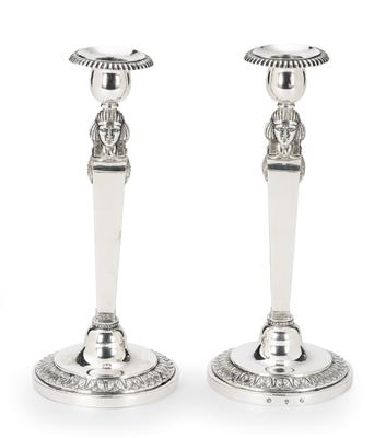 A Pair of Candleholders from Nuremberg, - Silver and Russian Silver