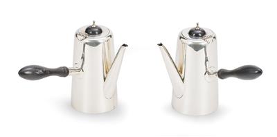 A Pair of Coffee Pots from Sheffield, - Silver and Russian Silver