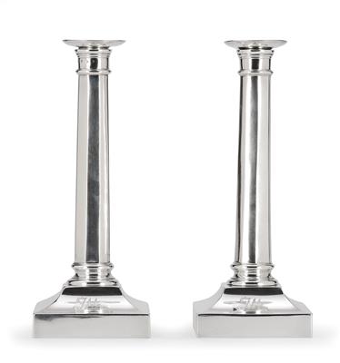 A Pair of Neo-Classicist Candleholders from Saint Petersburg, - Silver and Russian Silver