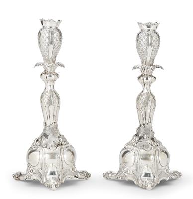 A Pair of Candleholders from Trieste, - Silver and Russian Silver