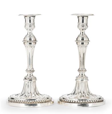 A Pair of Neo-Classical Candleholders from Turin, - Silver and Russian Silver