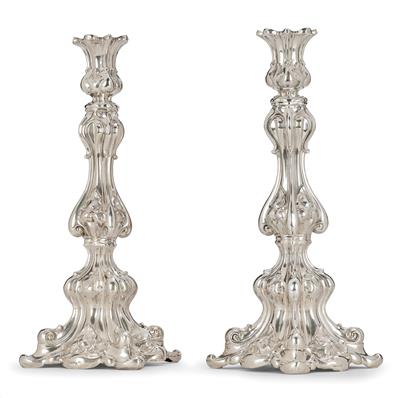 A Pair of Candleholders from Warsaw, - Stříbro a ruské stříbro