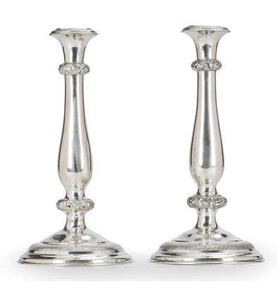 A Pair of Biedermeier Candleholders from Vienna, - Stříbro a ruské stříbro