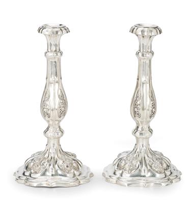 A Pair of Candleholders from Vienna, - Stříbro a ruské stříbro