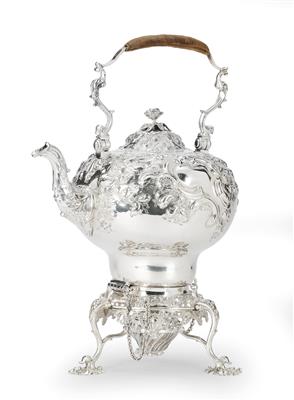 A Hot Water Kettle with Rechaud and Burner by Paul Storr, from London, - Silver and Russian Silver