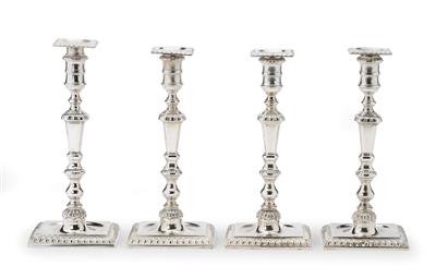 Four George II Candleholders from London, - Silver and Russian Silver