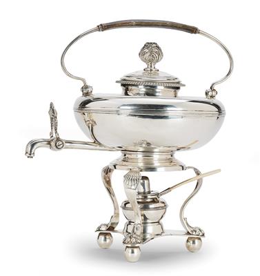 Wiener Biedermeier Heißwasserkessel mit Rechaud, - Silber und Russisches Silber