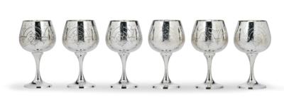 6 Wine Goblets, - Silver