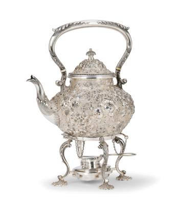 A Hot Water Kettle with Rechaud and Burner from America, - Silver