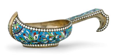 A Cloisonné Kovsh from Moscow, - Silver