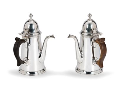 A Pair of Coffee Pots from London, - Silver
