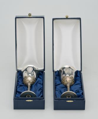 A Pair of Wine Goblets from London, on the Occasion of the Birth of Prince William of Wales, - Argenti