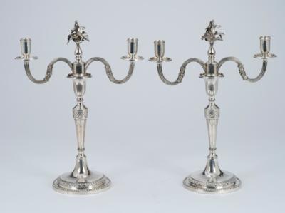 A Pair of Candleholders of the Knights of Malta, with 2-Light Girandole Inserts, - Stříbro