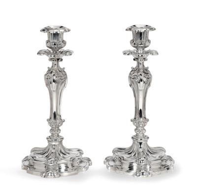 A Pair of Candleholders from Paris, - Silver