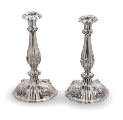 A Pair of Candleholders from Vienna, - Argenti