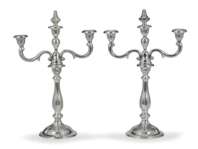 A Pair of Candleholders with Three-Light Girandole Inserts, from Vienna, - Stříbro