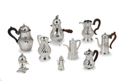 A Collection of Miniature Coffee Pots, - Silver