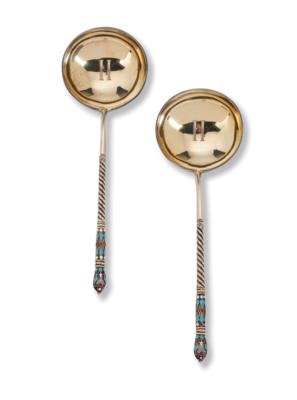 2 Cloisonné Spoons from Moscow, - Stříbro