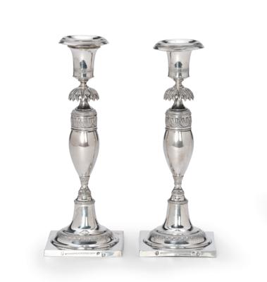 A Pair of Biedermeier Candleholders from Berlin, - Stříbro