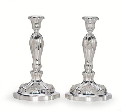 A Pair of Candleholders from Budapest, - Argenti