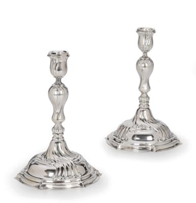 A Pair of Candleholders from Germany, - Argenti