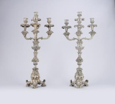 A Pair of Four-Light Maltese Candelabra, - Silver