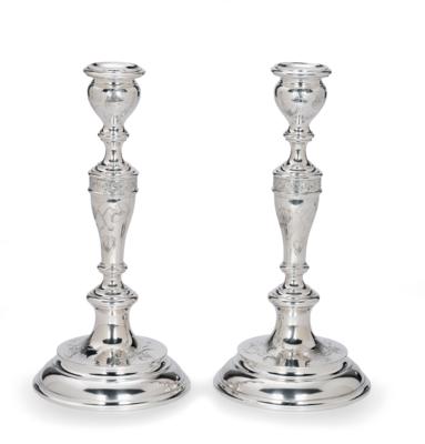 A Pair of Candleholders from Vienna, - Silver