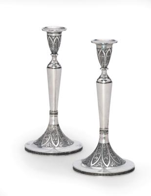 A Pair of Candleholders from Vienna, - Argenti