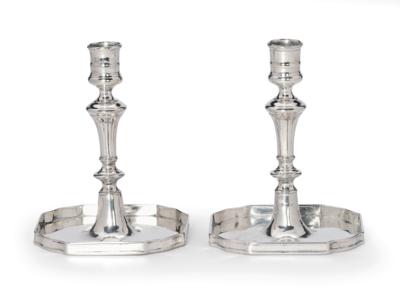 A Pair of Maria Theresa Candlesticks from Vienna, - Silver