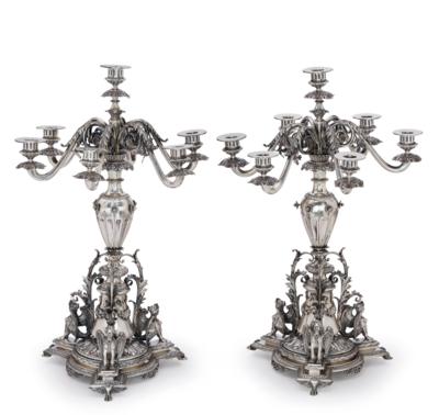 A Pair of Seven-Light Candelabra from Vienna, - Argenti