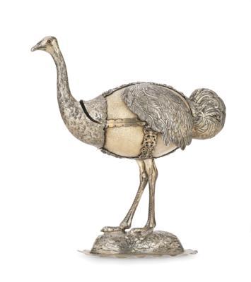 A German Historicist Ostrich-Shaped Container, - Silver