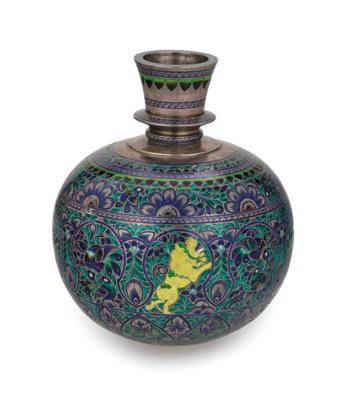 An Indian Enamelled Water Pipe Container, - Silver