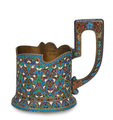 Moskauer Cloisonné - Teeglashalter, - Silber