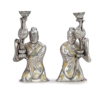 A Pair of Chinese Figures as Candle Holders, - Stříbro