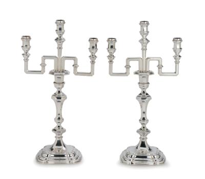 A Pair of German Three-Light Candleholders, - Argenti