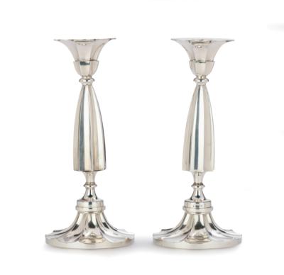 A Pair of Madrilenian Candleholders, - Silver