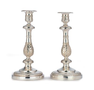 A Pair of Muscovite Candleholders, - Silver