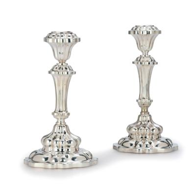 A Pair of Viennese Biedermeier Candleholders, - Argenti