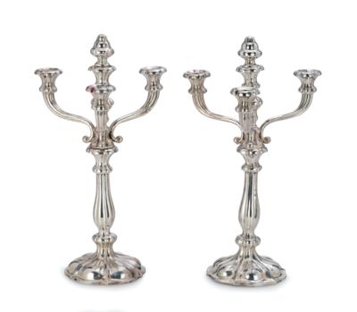 A Pair of Viennese Biedermeier Candleholders with Four-Light Girandole Inserts, - Silver