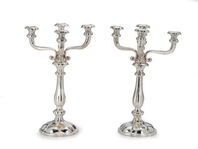 A Pair of Viennese Biedermeier Candleholders with Four-Light Girandole Inserts, - Stříbro