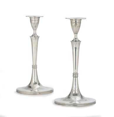 A Pair of Viennese Empire Candleholders, - Stříbro