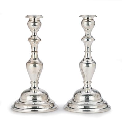 A Pair of Viennese Candleholders, - Silver