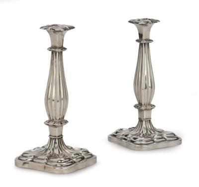 A Pair of Viennese Candleholders, - Silver