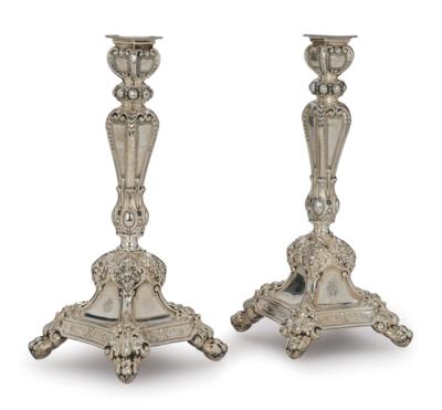 A Pair of Viennese Candleholders, - Silver