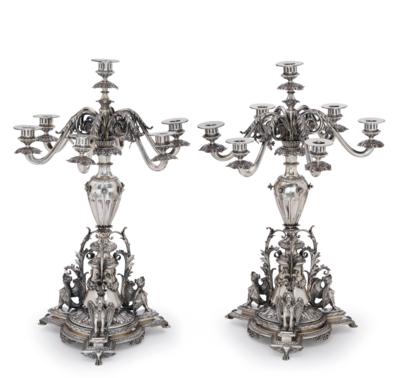 A Pair of Viennese Seven-Light Candelabra, - Stříbro