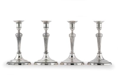 4 Augsburg Neo-Classical Candleholders, - Stříbro