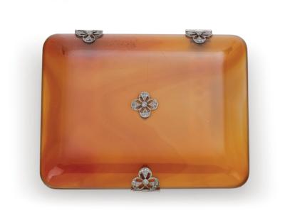 An Art Nouveau Agate Case with Platinum and Diamond Mount, - Silver