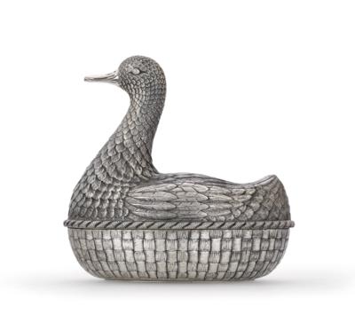 BUCCELLATI - Deckelschale in Form einer Ente, - Silber