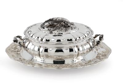 BUCCELLATI - Deckelterrine mit Untersatz, - Silber